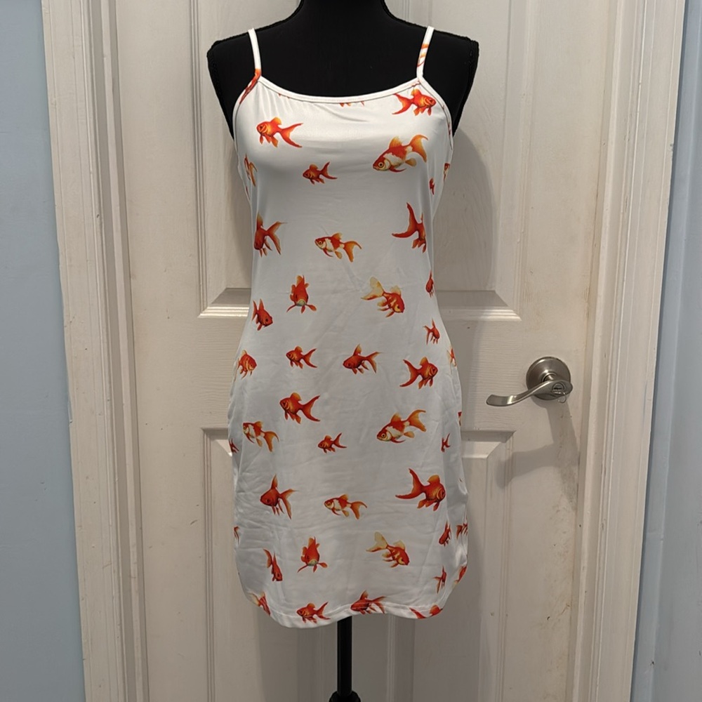 SHEIN White Dress with Vibrant Fish Design